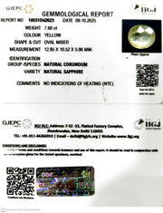 7.60/CT Natural Yellow Sapphire With Govt Lab Certificate (12210)